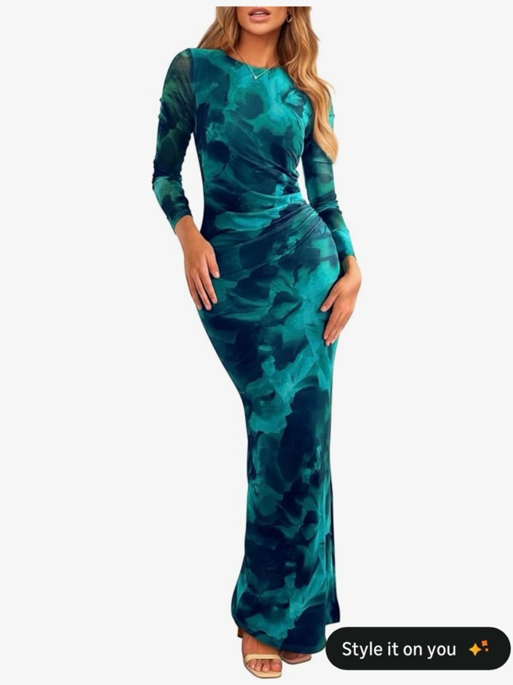 Long Sleeve Teal Floral Maxi Dress